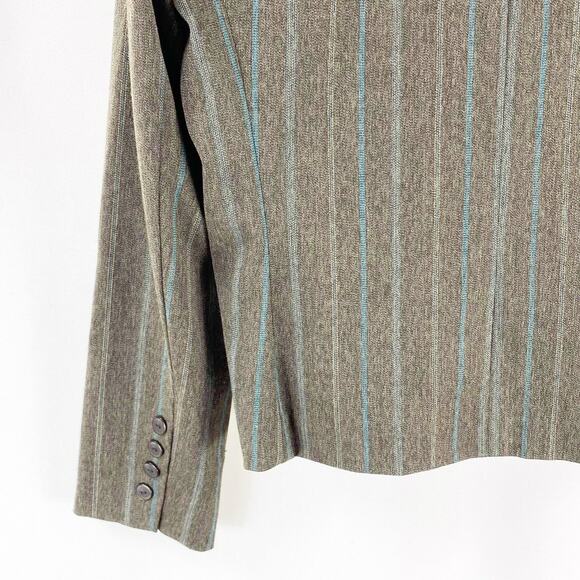 PLAZA SOUTH Vintage 90s Pinstripe Brown Blue Blazer Suit Jacket - Picture 6 of 8